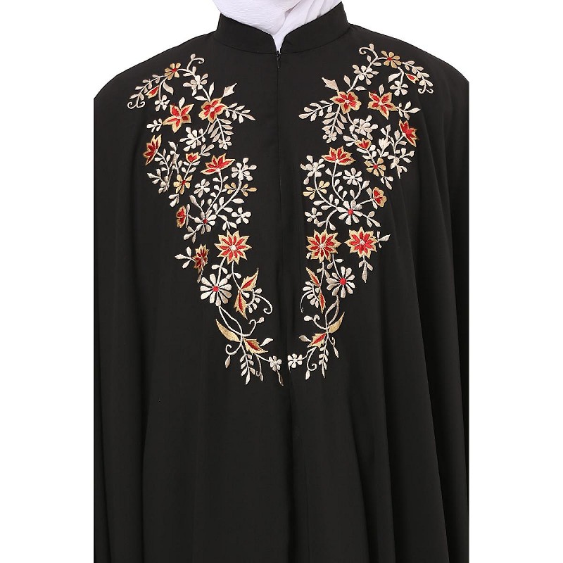 Modern Front to back and hand opening Resham Embroidery Irani Kaftan Black