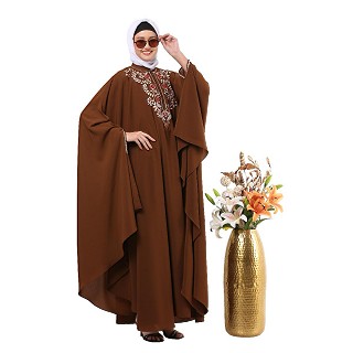 Arabian embroidery Kaftan- Rust Brown