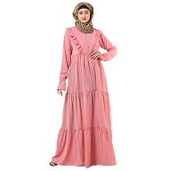 Designer 3 frilled maxi abaya- Baby Pink