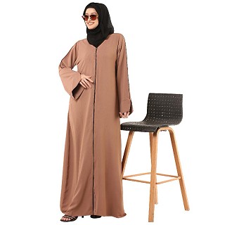 Front open premium CEY fabric abaya- Dark Beige