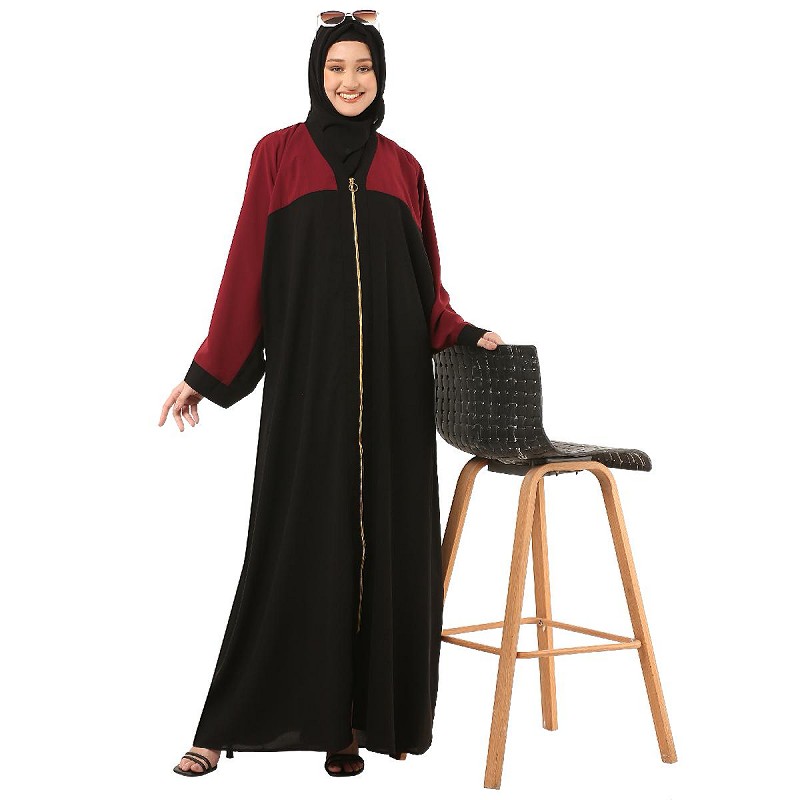 ZODIC Maroon Classic Open Abaya Combo main image 0