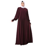Zipper Front open pleated abaya with puff sleeves- Cocoa Bean