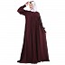 Zipper Front open pleated abaya with puff sleeves- Cocoa Bean