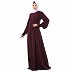 Zipper Front open pleated abaya with puff sleeves- Cocoa Bean