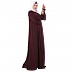 Zipper Front open pleated abaya with puff sleeves- Cocoa Bean