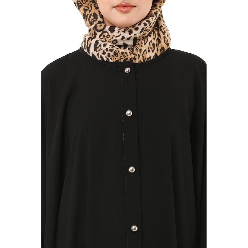 Women's Classic Front-Open Kaftan Abaya Dress - Soft Matte Nida Fabric, Elastic Sleeves, Loose Fit - View #5