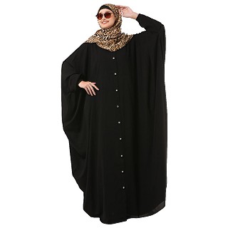Front open Kaftan with fashionable buttons- Black