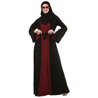 Dual colored layered abaya- Black-Maroon