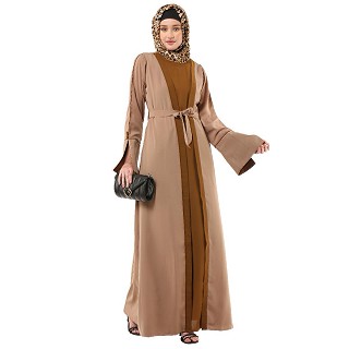 Dual colored layered abaya- Skin-Mustard