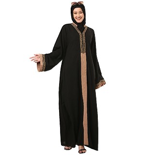 Loose Fit abaya with embroidery patchwork- Black