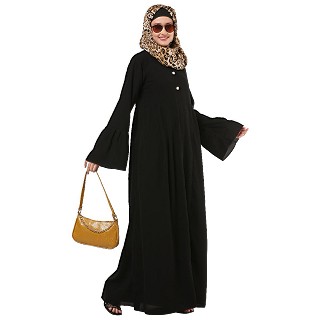 Pleated sleeves abaya- Black