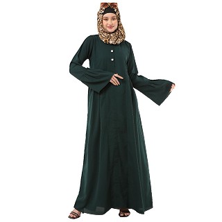 Pleated sleeves abaya- Bottle Green