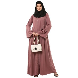 Pleated sleeves abaya- Puce Pink