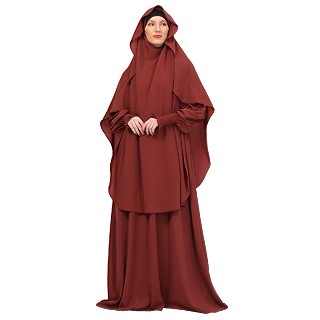 Loose fit inner abaya with a matching cape Instant khimar-Rust