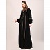 Designer dual color abaya with fashionable buttons-Black Designer dual color abaya with fashionable buttons-Black