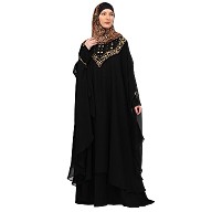 Two layered Kaftan cum abaya with embroidery work-Black Two layered Kaftan cum abaya with embroidery work-Black