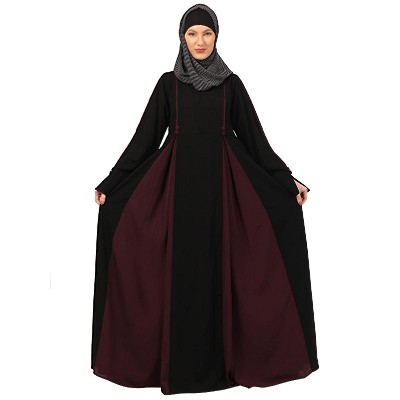 Designer dual color fashionable abaya-Black-Wine