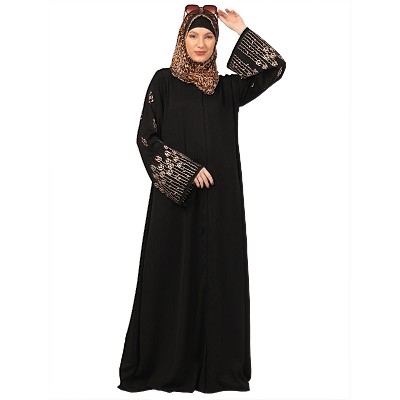 Tik Tok Luxury fabric abaya with embroidery work-Black