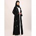Layered abaya with embroidery work-Black-White Layered abaya with embroidery work-Black-White