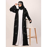 Layered abaya with embroidery work-Black-White Layered abaya with embroidery work-Black-White