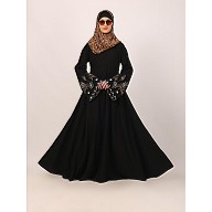 Umbrella abaya with embroidery work on sleeves-Black Umbrella abaya with embroidery work on sleeves-Black