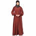 Zipper Front open pleated abaya with puff sleeves- Rust Zipper Front open pleated abaya with puff sleeves- Rust