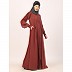 Zipper Front open pleated abaya with puff sleeves- Rust Zipper Front open pleated abaya with puff sleeves- Rust