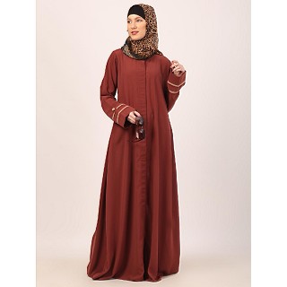Daily wear front open abaya-Rust