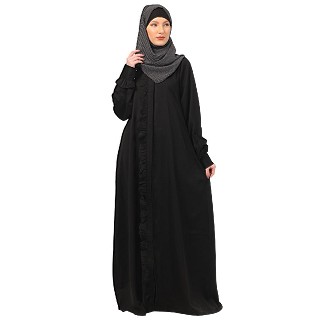 Front open shirt collar abaya-Black