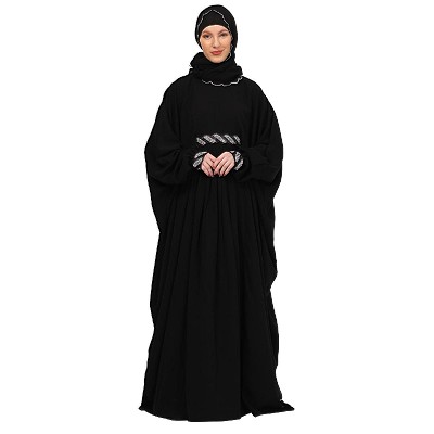 Adjustable waist Kaftan abaya with Sequence lace-Black