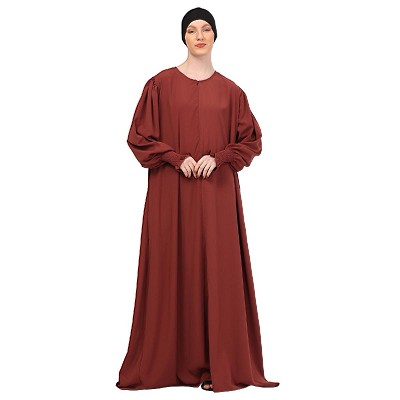 Loose Fit abaya with Ruffled Sleeves-Rust