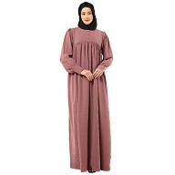 Casual cuff sleeves pleated abaya- Puce Pink