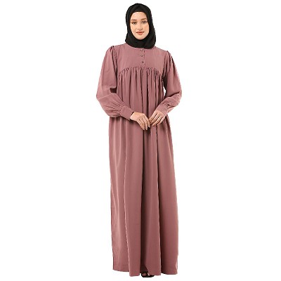 Casual cuff sleeves pleated abaya- Puce Pink