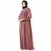 Casual cuff sleeves pleated abaya- Puce Pink