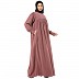 Casual cuff sleeves pleated abaya- Puce Pink