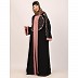 Embroidery Shrug with sleeveless inner abaya-Black-baby pink Embroidery Shrug with sleeveless inner abaya-Black-baby pink
