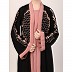 Embroidery Shrug with sleeveless inner abaya-Black-baby pink Embroidery Shrug with sleeveless inner abaya-Black-baby pink