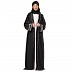 Embroidery Shrug with sleeveless inner abaya-Dark Grey-white Embroidery Shrug with sleeveless inner abaya-Dark Grey-white