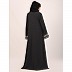 Embroidery Shrug with sleeveless inner abaya-Dark Grey-white Embroidery Shrug with sleeveless inner abaya-Dark Grey-white