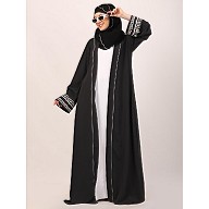 Embroidery Shrug with sleeveless inner abaya-Dark Grey-white Embroidery Shrug with sleeveless inner abaya-Dark Grey-white