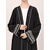 Embroidery Shrug with sleeveless inner abaya-Dark Grey-white Embroidery Shrug with sleeveless inner abaya-Dark Grey-white
