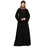 Full flare abaya with piping work-Black Full flare abaya with piping work-Black