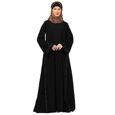 Full flare abaya with piping work-Black