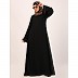 Full flare abaya with piping work-Black Full flare abaya with piping work-Black