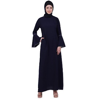 Casual A-line abaya with bell sleeves- Navy Blue