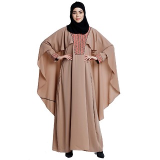 Designer Cape abaya with embroidery work- Beige