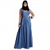 Classic Denim maxi dress with shirt collar- Khaki-Blue Classic Denim maxi dress with shirt collar- Khaki-Blue