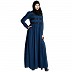 Casual collared abaya with lacework- Teal Casual collared abaya with lacework- Teal