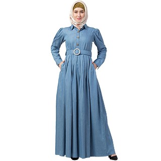 Premium Denim abaya with cuff sleeves