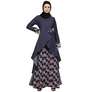 Denim asymmetrical dress abaya